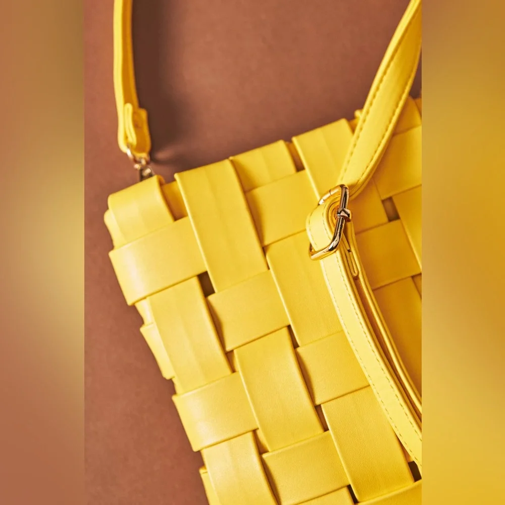 Anthropologie Yellow Woven Crossbody Clutch